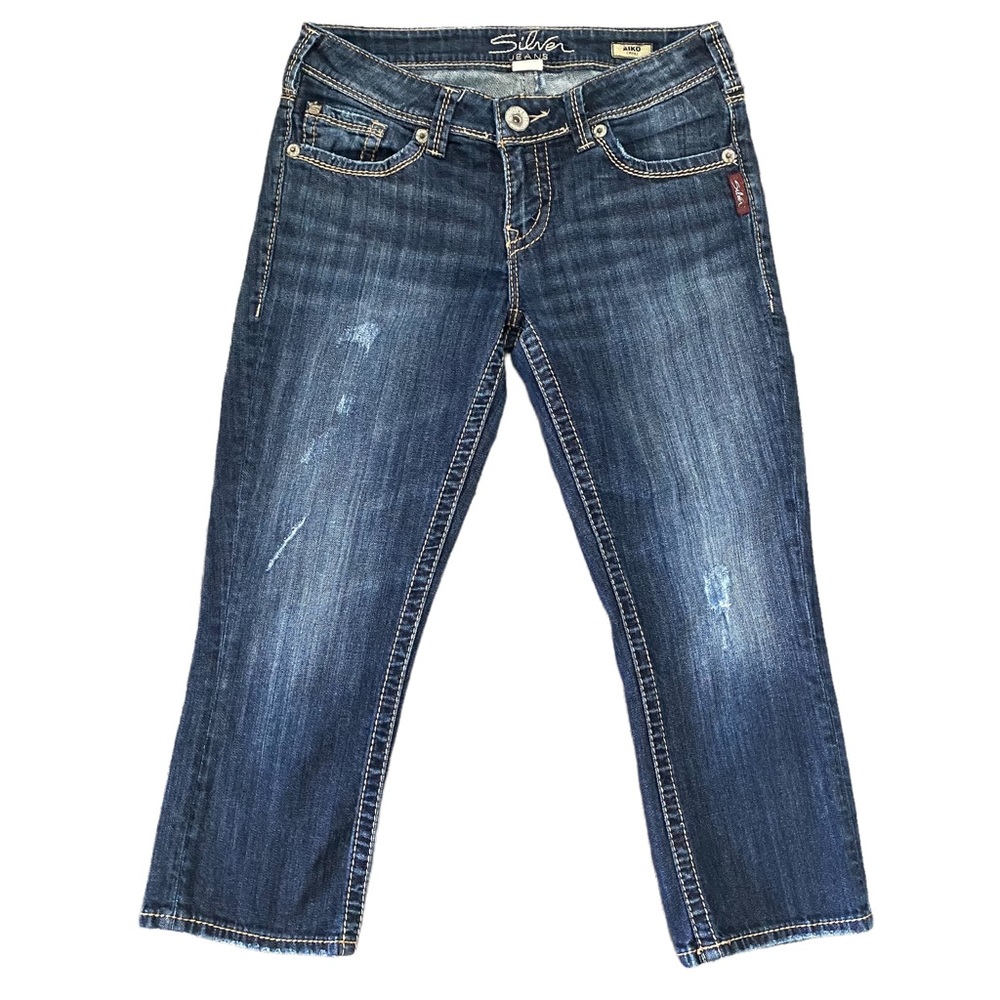 Silver Aiko Jean Capris Dark Distressed Wash W28